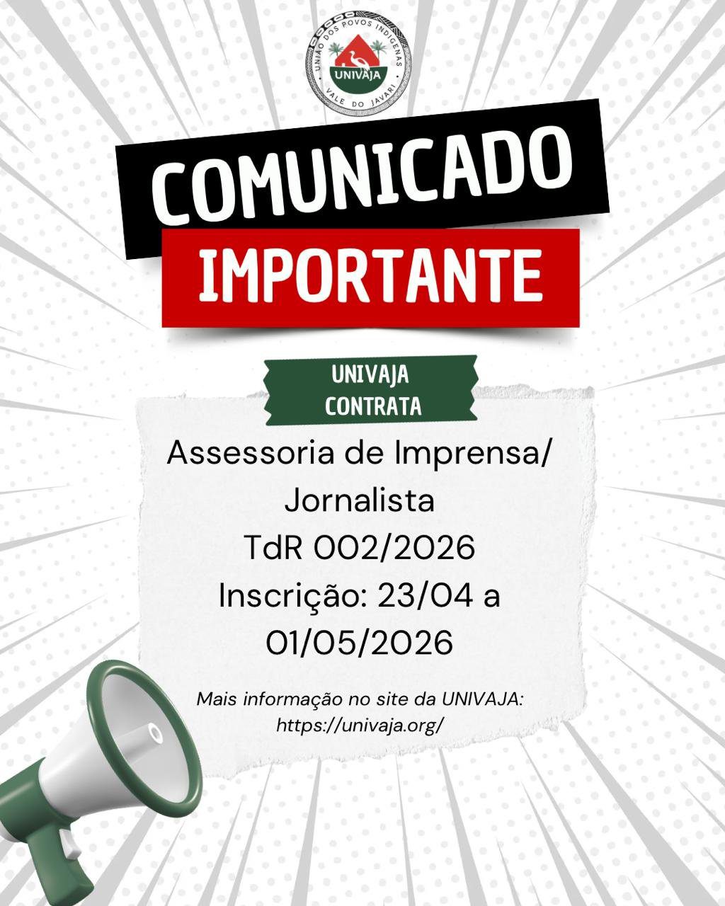 UNIVAJA contrata assessoria de imprensa/jornalista.